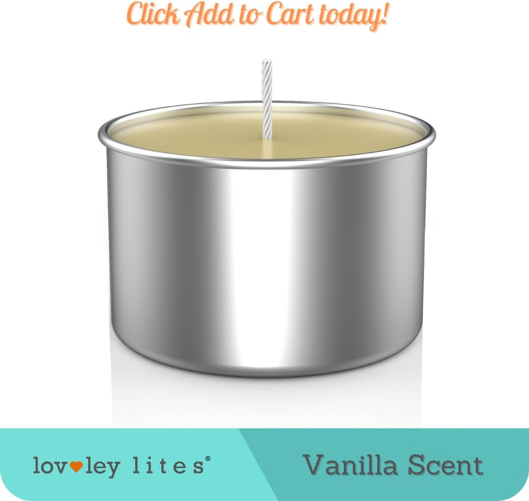 Soy Tealight Candles Vanilla - 36 Premium Long Burning Tea Lights, 1 Inch Tall Vanilla Scented with Essential Oils + Glass Candle Holder image number 4