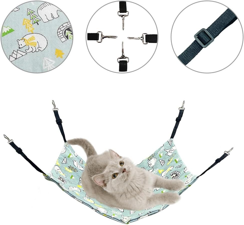 Reversible Cat Hanging Hammock, Pet Cage Hammock Bed with Adjustable Straps, Soft Sleeping Hammock for Cat, Ferret, Puppy Dog, Rabbit, Small Animals - Cat Stuffs (White Bear, M) image number 1