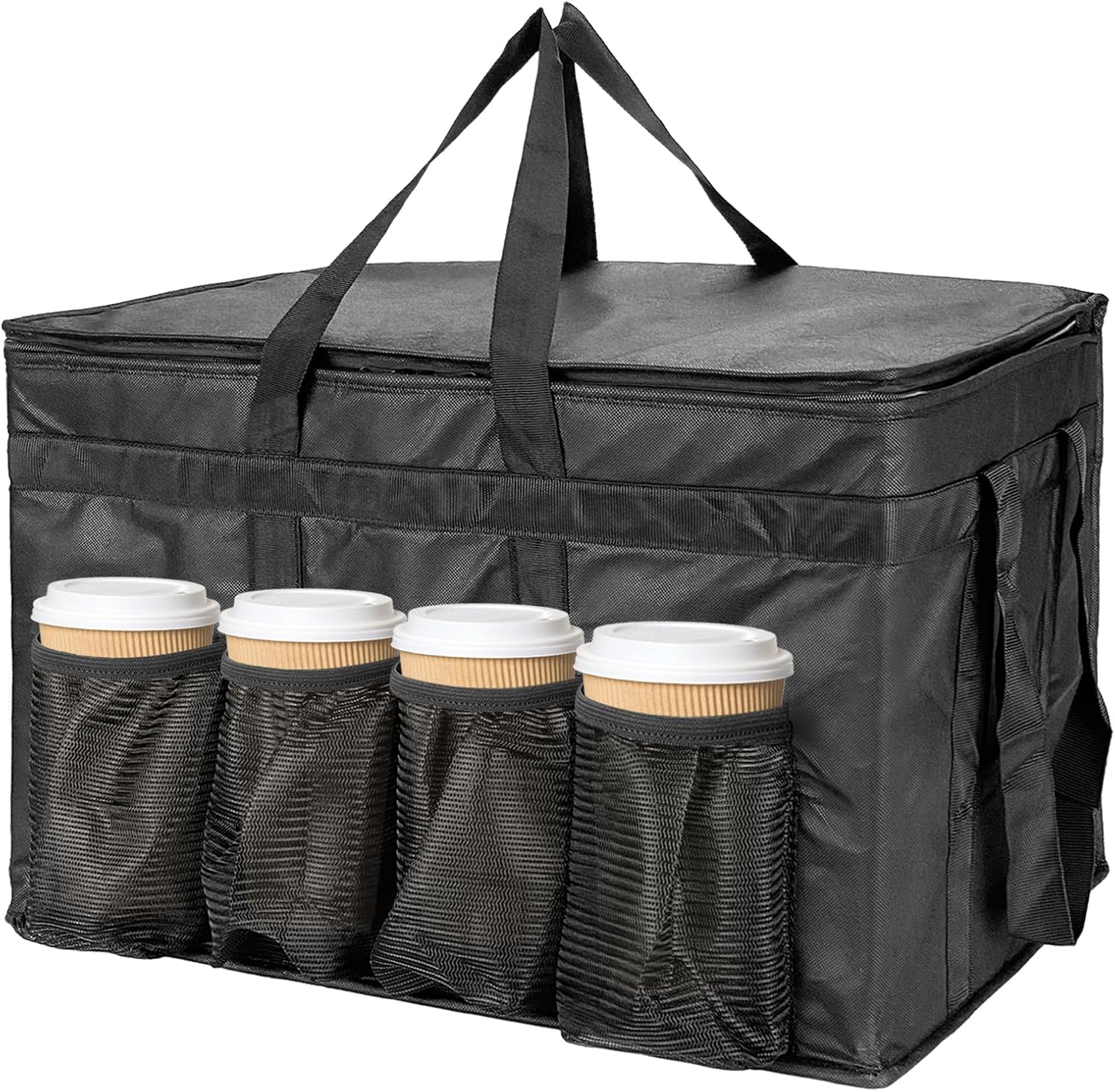 XXXL Insulated Cooler Bag Reusable Grocery Shopping Bag with Zipper Closure,Keep Food Hot or Cold,Ideal for Catering,Instacart,Grocery Transport,Black Color,23"W X 15"H X 14"D (With Cup Holder) image number 1