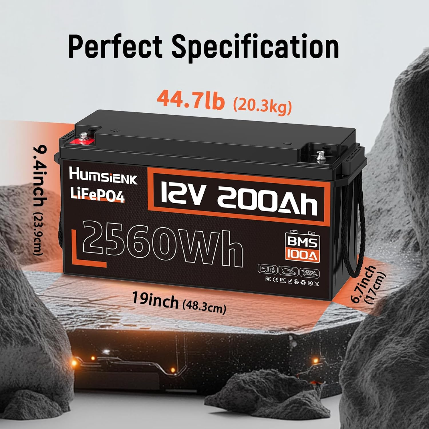 12V 200Ah Lifepo4 Battery, 2560Wh Lithium Battery, 15000 Cycles, 100A BMS, RV Marine Off-Grid image number 5