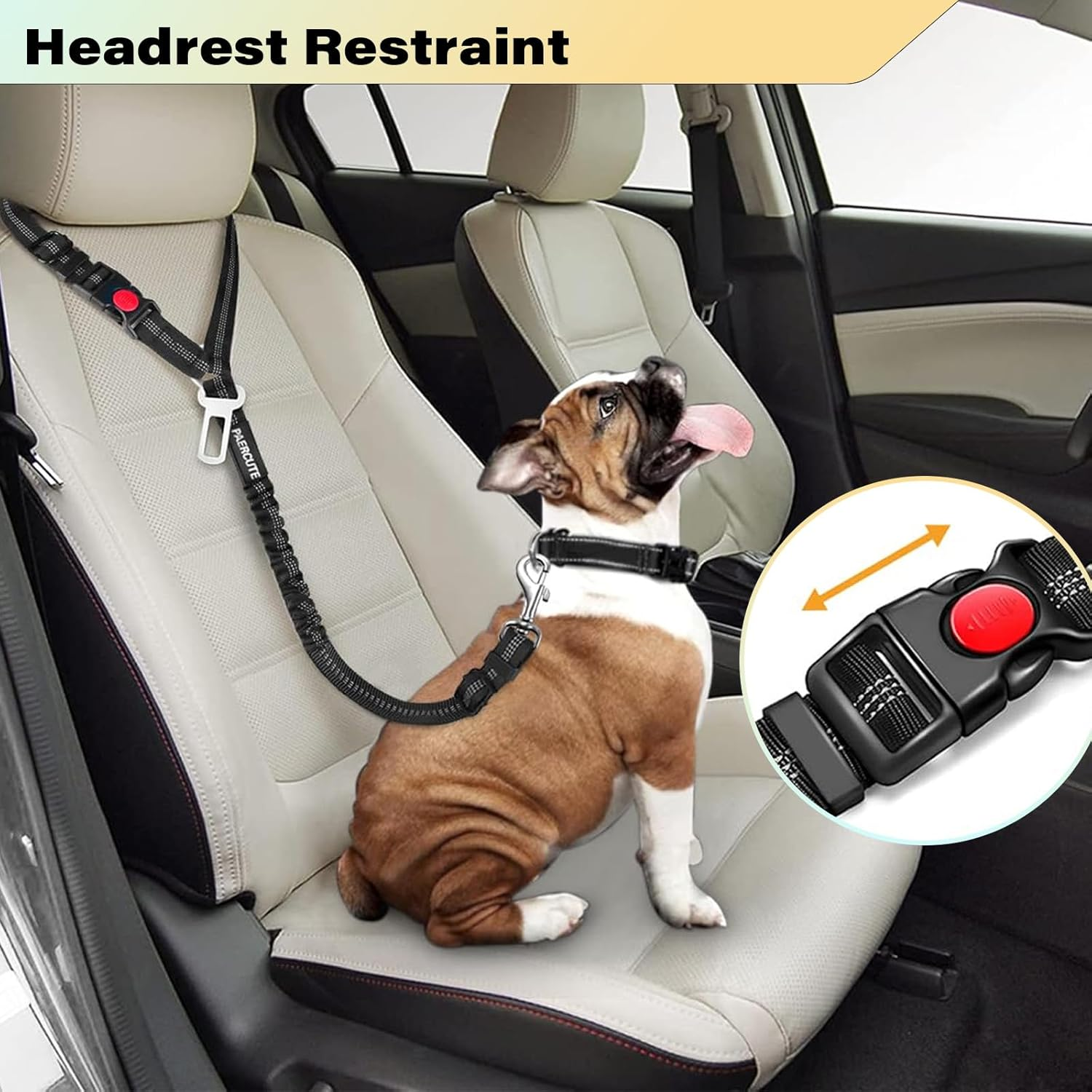 Vehicle Harnesses, 2 In1 Dog Belts for Cars, 2 Pack Pet Harnesses Headrest Restraint Clip Adjustable Dog Car Harness Belt with Anti-Shock Elastic Bungee Buffer for All Vehicles (Black) image number 6