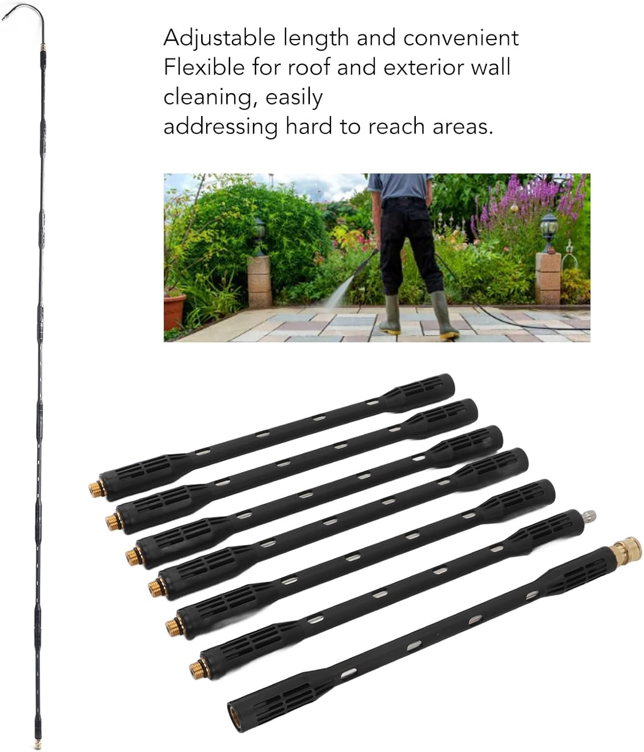 Pressure Washer Extension Wand Set, 1/4 Inch Quick Connect Power Washer Lance, Stainless Steel Pressure Washer Wand Extender, 1 Gutter Cleaner Attachment Curved Rod image number 2