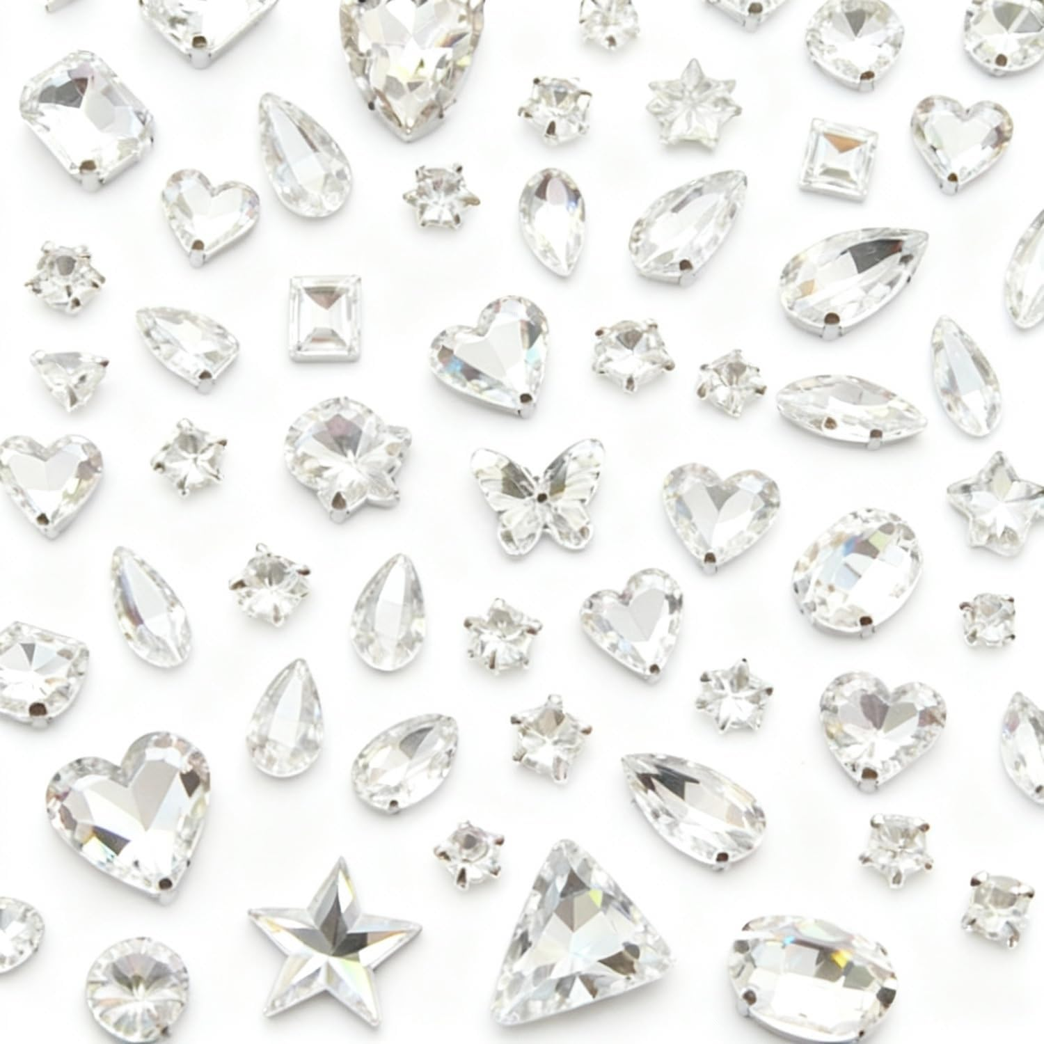 BOROLA 50-Pack 3D Large Nail Rhinestones, Transparent Crystal Mixed Shapes Sharp Back Gems for DIY Nail Art Design, Premium Texture Manicure Decoration image number 3