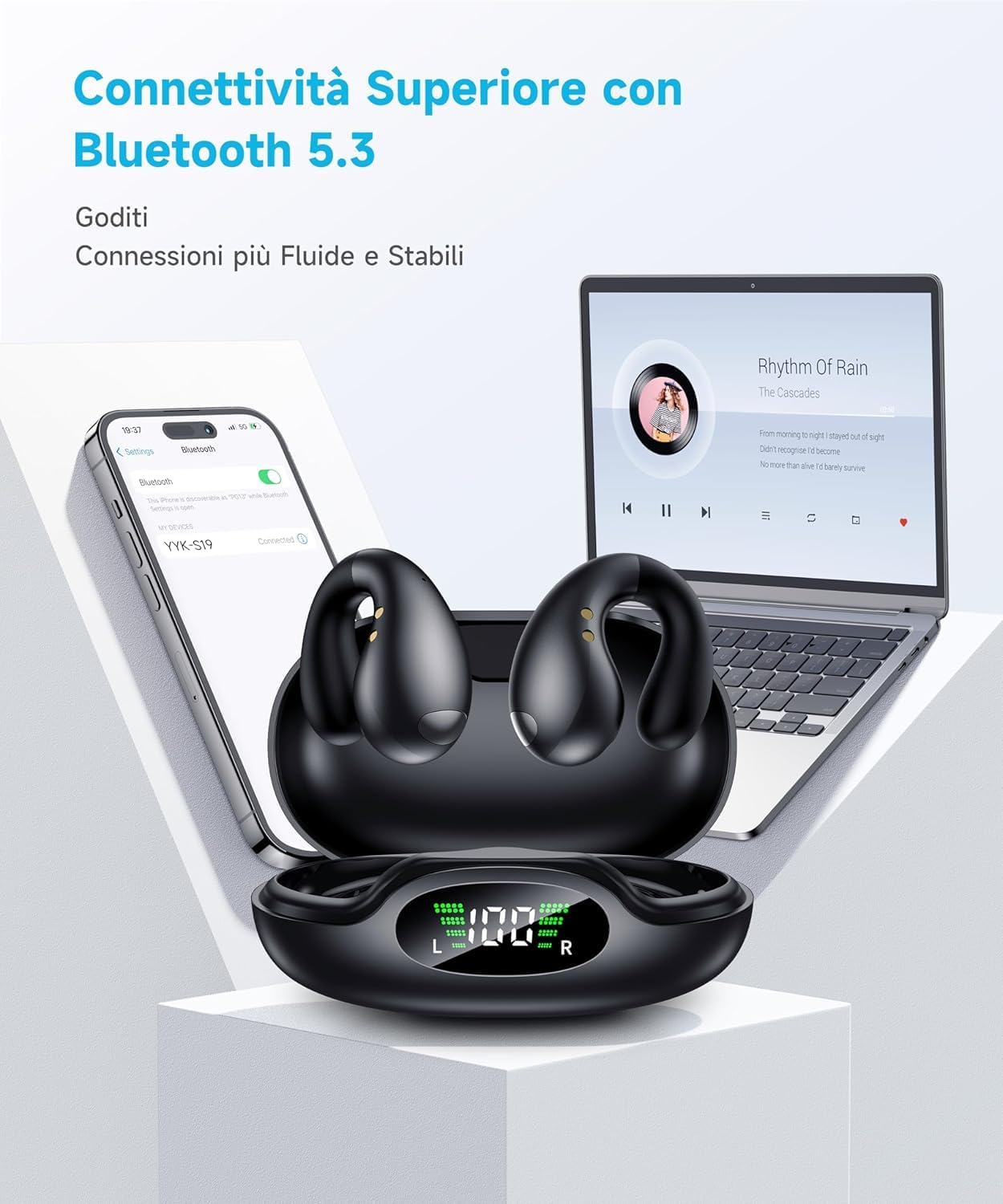 S19B Sports Headset Bluetooth 5.4 Wireless Earphone Black image number 2