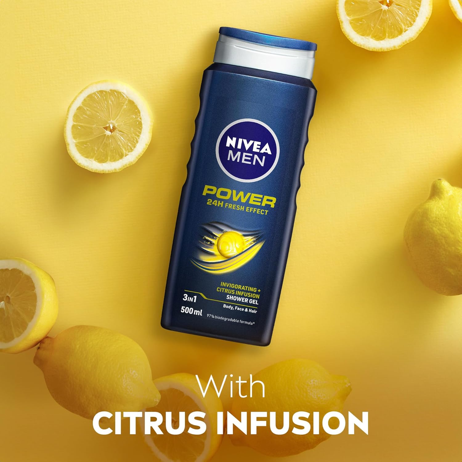 NIVEA MEN Power Fresh Shower Gel and Body Wash 500Ml | Invigorating Citrus Scent | 3-In-1 Shower Gel for Body, Face & Hair | Long-Lasting Freshness | Moisturising Body Wash for Men image number 3