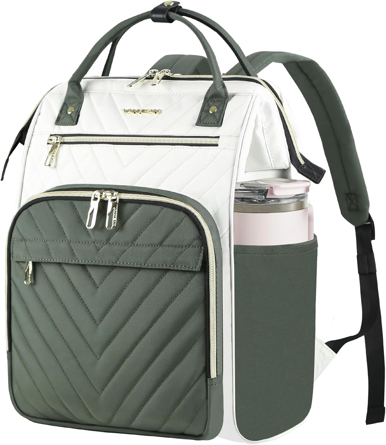 VANKEAN Laptop Backpacks for School, 17 Inch Stylish Computer School Backpack, Doctor Bag Water Repellent College Casual Daypack with USB Port Travel Business Work Bag (Quilted Black)