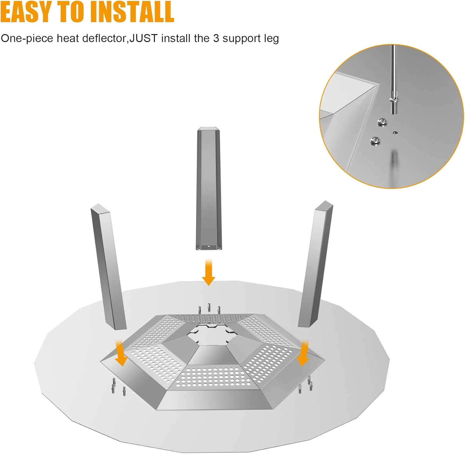 One-Piece 19.5" Heat Deflector Replacement for Solo Bonfire 19.5" Stove Fire Pit,Stainless Steel Heat Diffuser Accessories with 3 Support Leg for Most 19.5Inches Outdoor Indoor Backyard Fire Pit image number 4