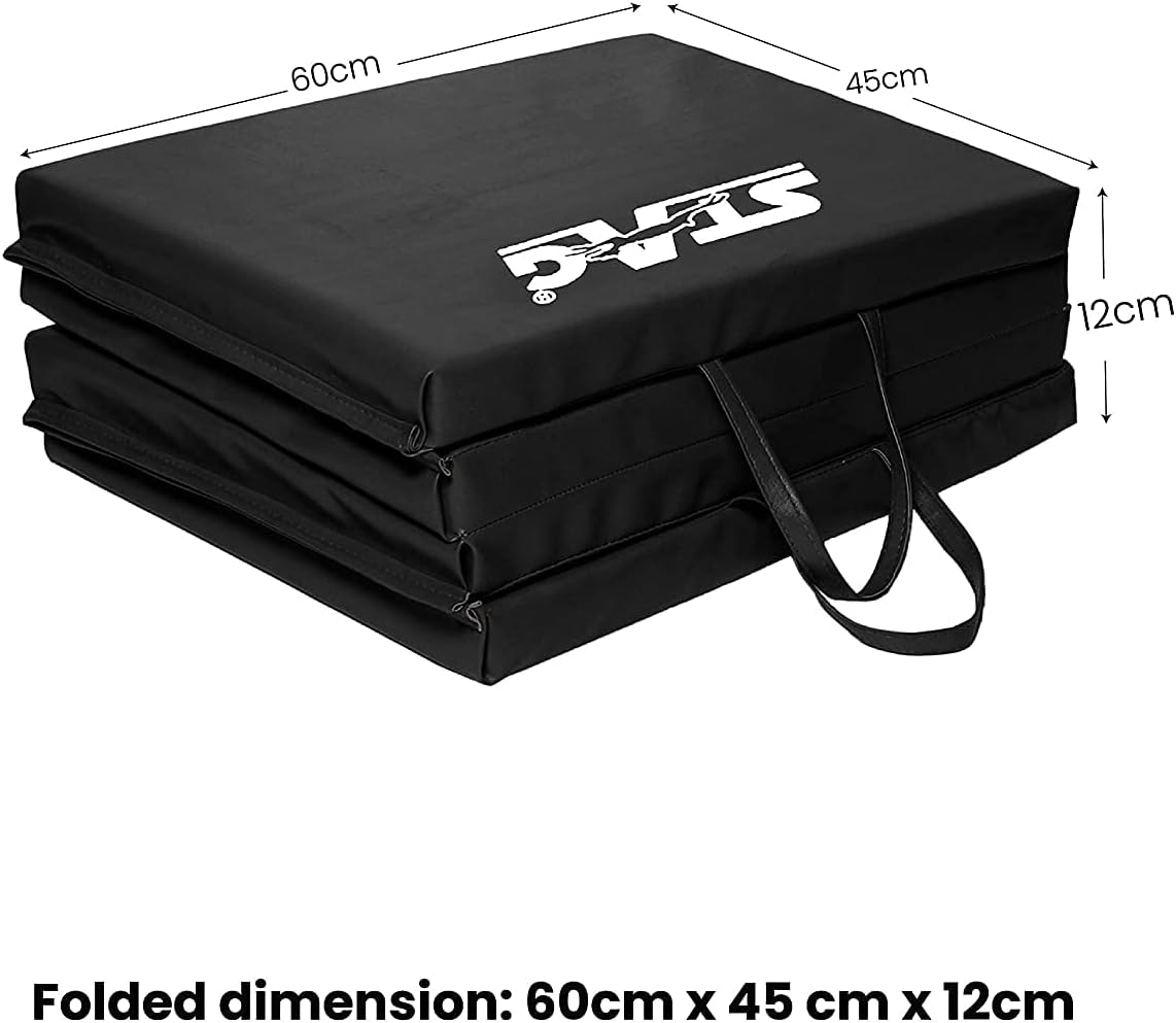 Stag Multi Purpose Foldable Fitness Mat (Black, Size - 180Cm X 60Cm X 4Cm) | Material - Polypropylene, Leather | Yoga Mat Thick | Gym Mat | Gymnastic Mat | Workout Mat | Exercise Mat | Non Slip Mat image number 2