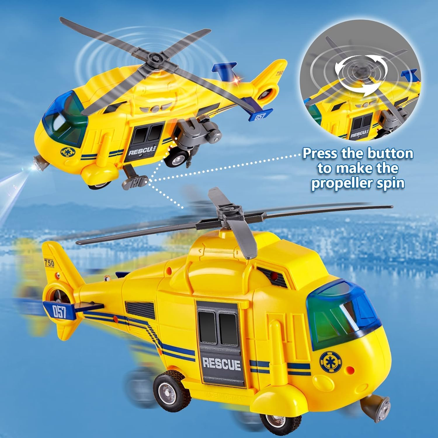 LESUNTINGKY Rescue Helicopter Toy with Light and Sound Push and Go Cars Educational Toys Gifts for Kids Boys Girls 3 4 5 6 Years Old (1:16) image number 2