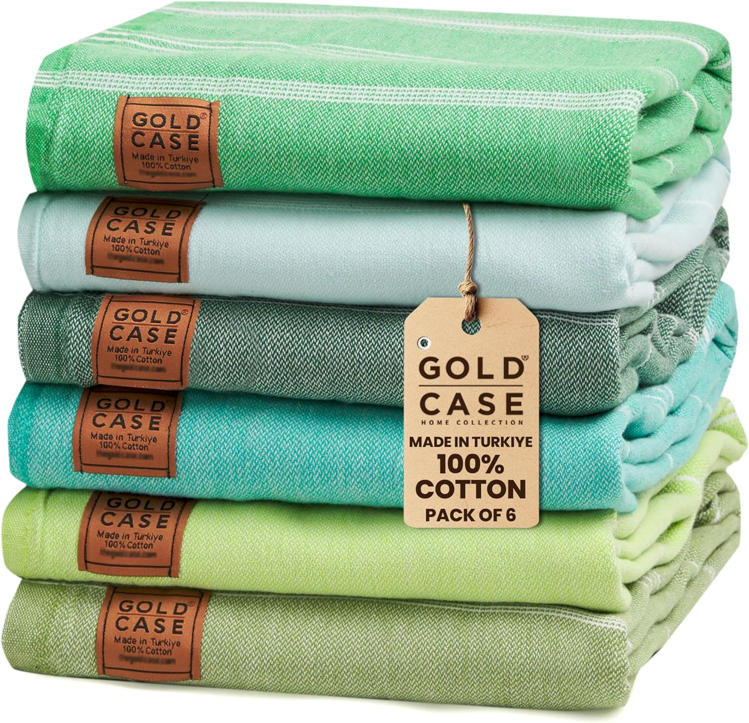 GOLD CASE Home Collection Lycia Turkish Beach Towel Set of 6-100% Cotton & Sand Free Towels for Vacation Essentials - XXL Pre Washed Quick Dry Travel Bath Towel - 70 X 38 Inches - Multi1