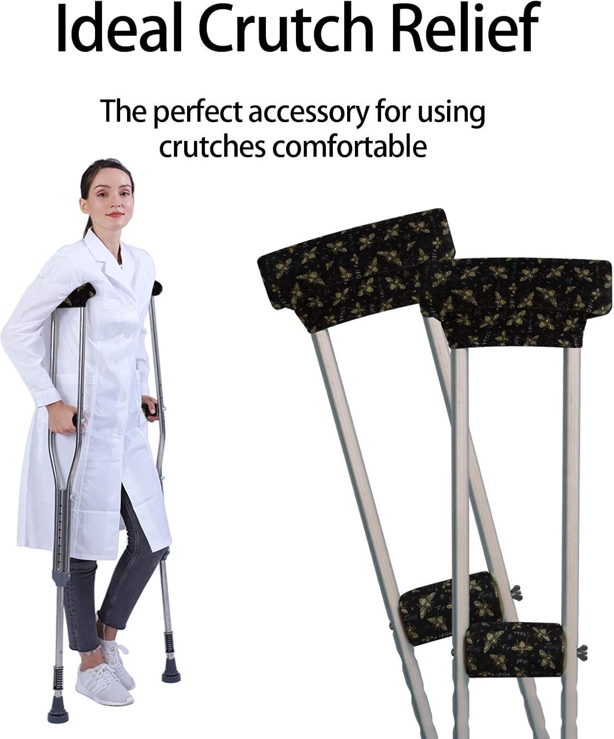 SPRING SEAON Universal Underarm Crutches Pads with Hand Grips, Silicone Contoured Grip, Black, Crutch Accessories image number 5