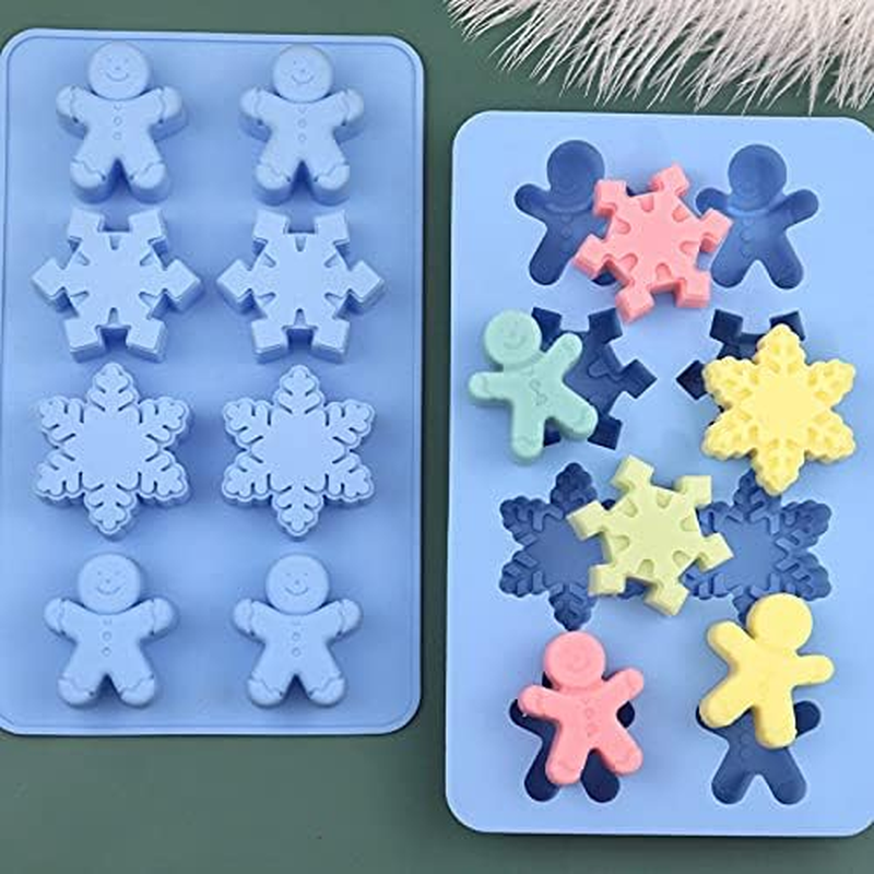 BREEZO Christmas Silicone Moulds, 2PCS Snowflake Snowmen Chocolate Moulds Soap Candy Cake Muffin Jelly Trays Baking Molds for Home Party Christmas Xmas Cake Decoration image number 5