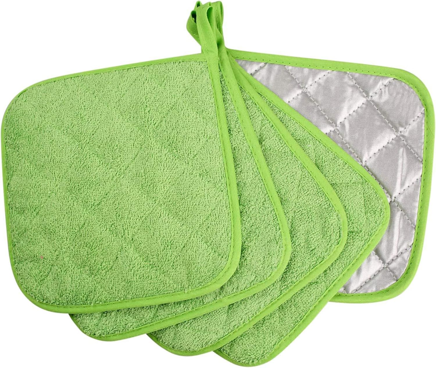 Pot Holders for Kitchen Clearance,Heat Resistant Potholder, Hot Pads, Oven Potholders Bulk, Cloth Pot Holders for Cooking and Baking 4 Pack Green image number 1