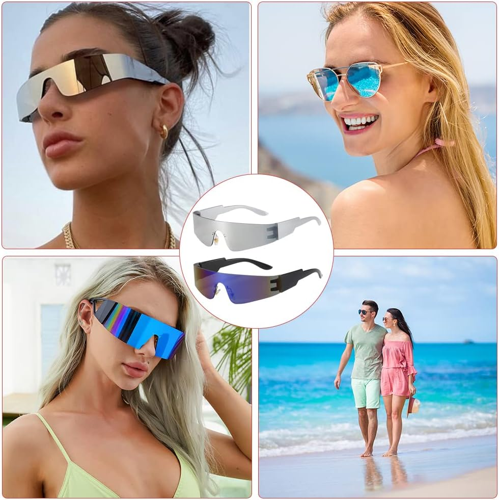 Futuristic Sunglasses, Pack of 2 Futuristic Mirrored Sunglasses, Futuristic Glasses, Sunglasses, Funny Space Glasses, Party Glasses, Fun Glasses, Cosplay Costume Accessories image number 4