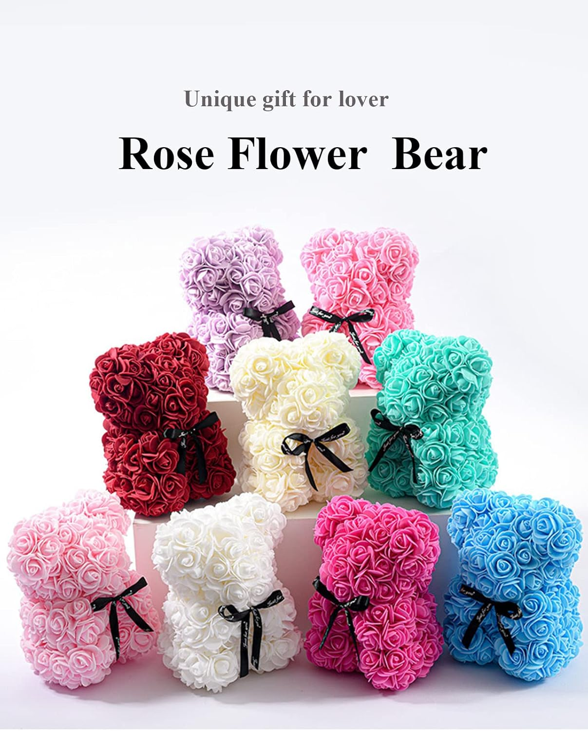 Rose Flower Bear Artificial Flower Hand Made Bear for Valentine'S Day Birthdays Romantic Weddings Christmas Rose Gifts (25Cm Purple) image number 2