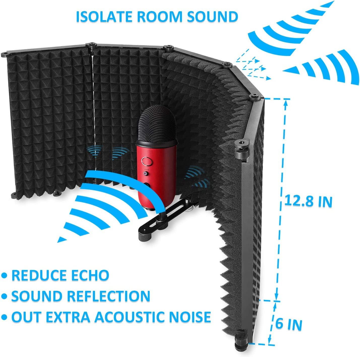 Portable Studio Acoustic Sound Shield - Mic Isolation Shield with Absorbing Foam for Microphone, Reflection Filter for Home Voice Studio (5 Panels) YOUSHARES image number 6