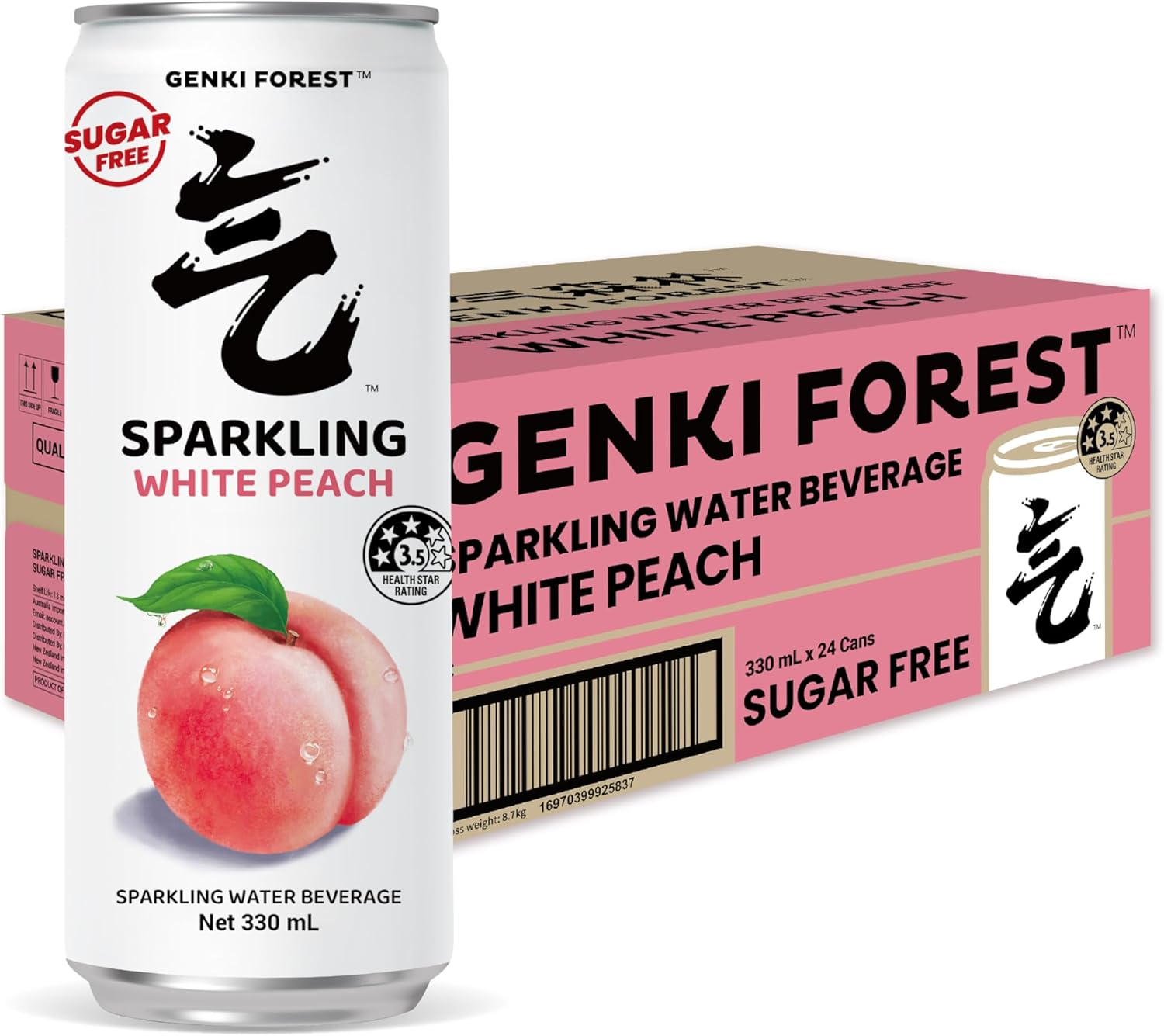 GENKI FOREST White Peach Sparkling Water Beverage, Zero Sugar Drinks, 330Ml X 24 CANS image number 3