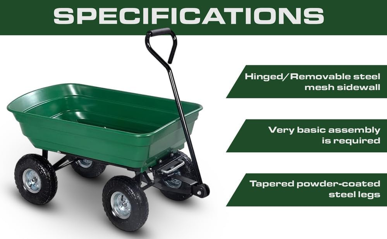 Garden Dump Cart with Heavy Duty Steel Frame,10 Inch Pneumatic Tyres Maximum Load Capacity of 250Kgs (Green), Garden Trolley Cart, Camping Wagon Cart, Beach Trolley, Beach Outdoor Cart image number 5
