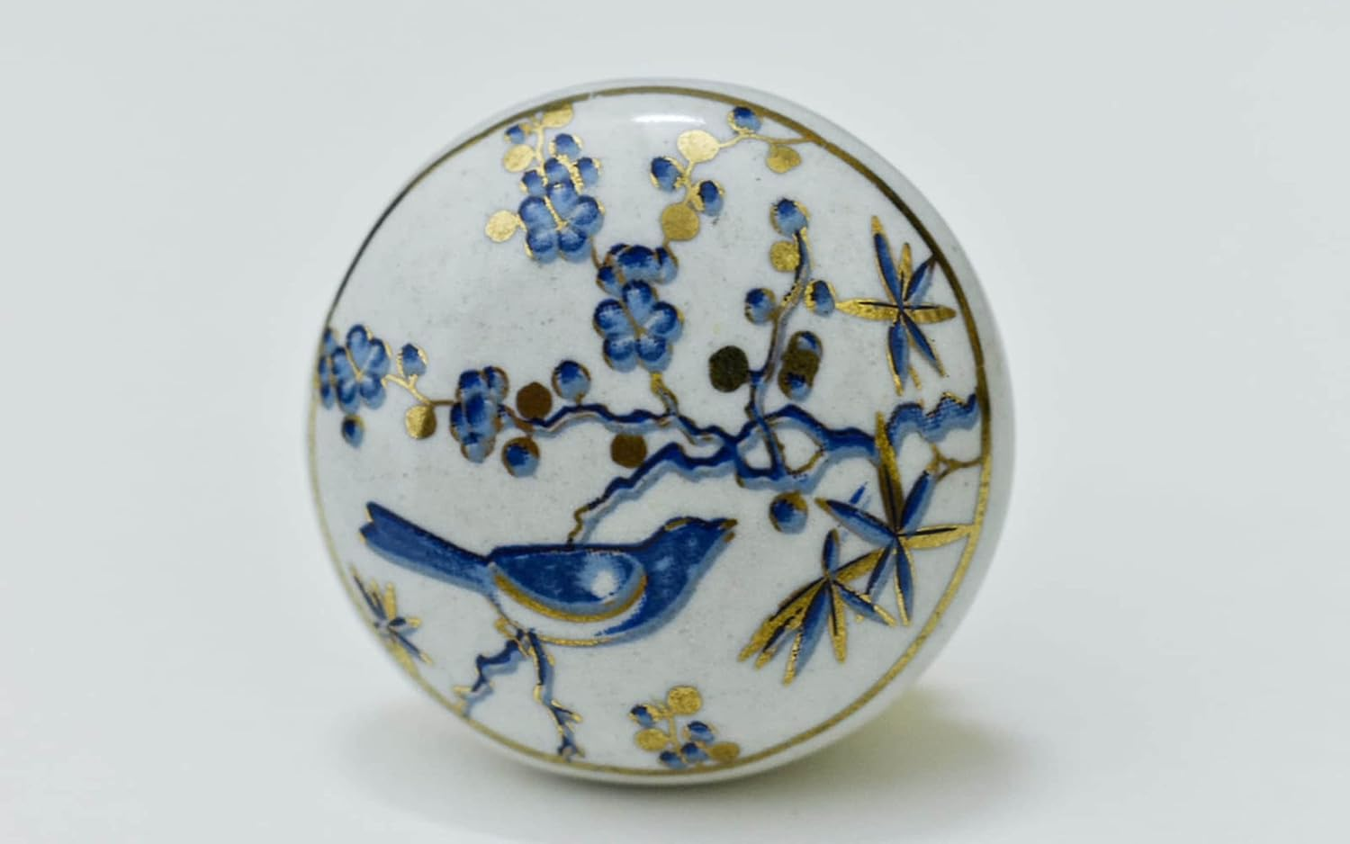 ARTISNO Printed Ceramic Knobs - Set of 10 Bird Print Ceramic Knobs for Kitchen Cabinet Drawer | Decorative Cupboard Door & Wardrobe Drawer Pulls Furniture Hardware Handle (1.5-Inch Diameter) (Blue)