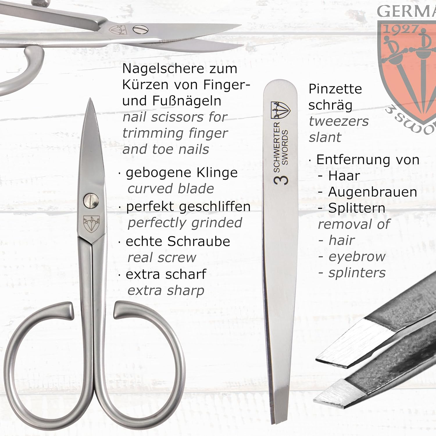 3 Swords Germany - Brand Quality 3 Piece Stainless Steel INOX Manicure Pedicure Grooming Kit Set for Professional Finger & Toe Nail Care Scissors File Tweezers Genuine Leather Case in Gift Box (Hgjfk) Black