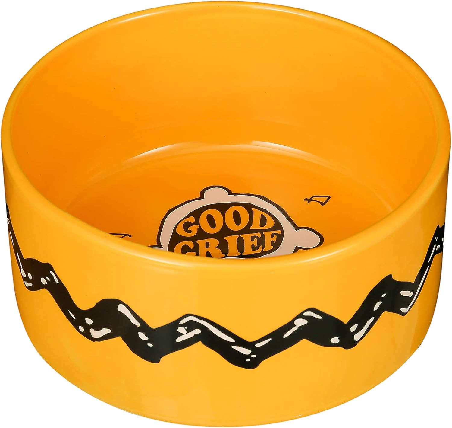 Peanuts Ceramic Dog Bowl Good Grief Charlie Brown | Yellow Ceramic Peanuts Dog Bowl Holds up to 3.5 Cups Dog Food or Water | Dog Water Bowl and Dog Food Bowl from Peanuts image number 1