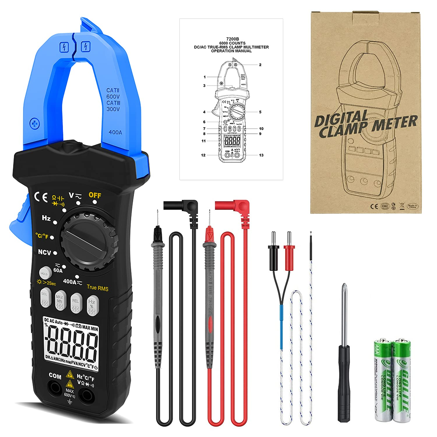 Digital Clamp Meter, HOLDPEAK 7200-APP AC/DC Amp Clamp Meter 6000 Counts Auto-Ranging Bluetooth Multimeter for Volt, Amps, Ohm, Temp, Frequency, TRMS Clamp Meter Multimeter for Home, Circuit Detection - Hp-7200-App(With Ncv Function) image number 6