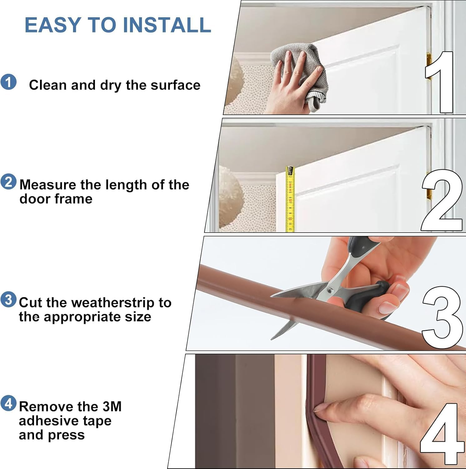 15M Door and Windows Seal Strip, Self Adhesive Rubber Door Seal for Insulation, Weather Stripping for Doors and Windows, Insect Proof, Sound Proof, Weather Stripping (Brown) image number 3