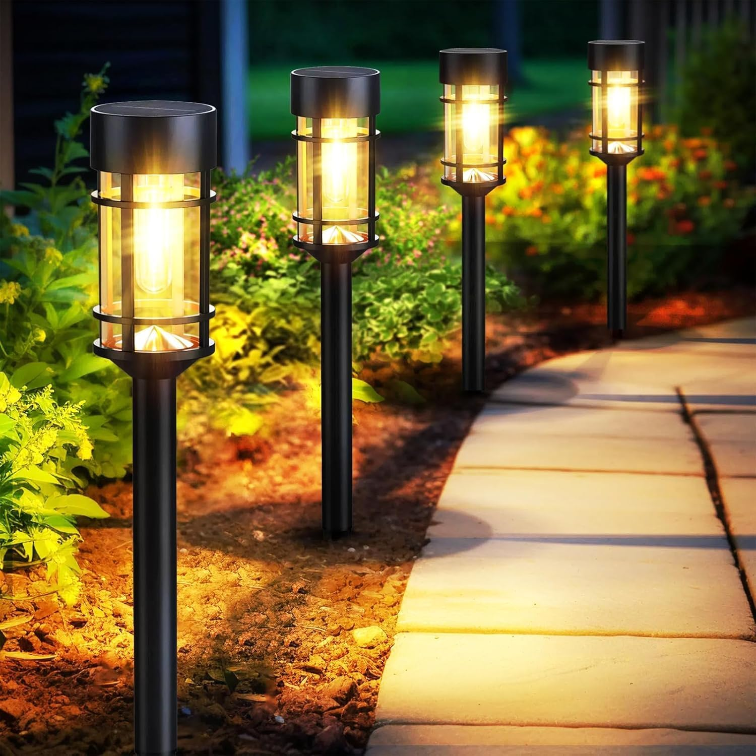 [4PK] Litogo Solar Pathway Lights Outdoor, Solar Outdoor Lights IP 65 Waterproof Decorative Solar Garden Lights, Updated LED Tungsten Filament Bulb Solar Landscape Lights for Yard, Walkway, Driveway image number 1