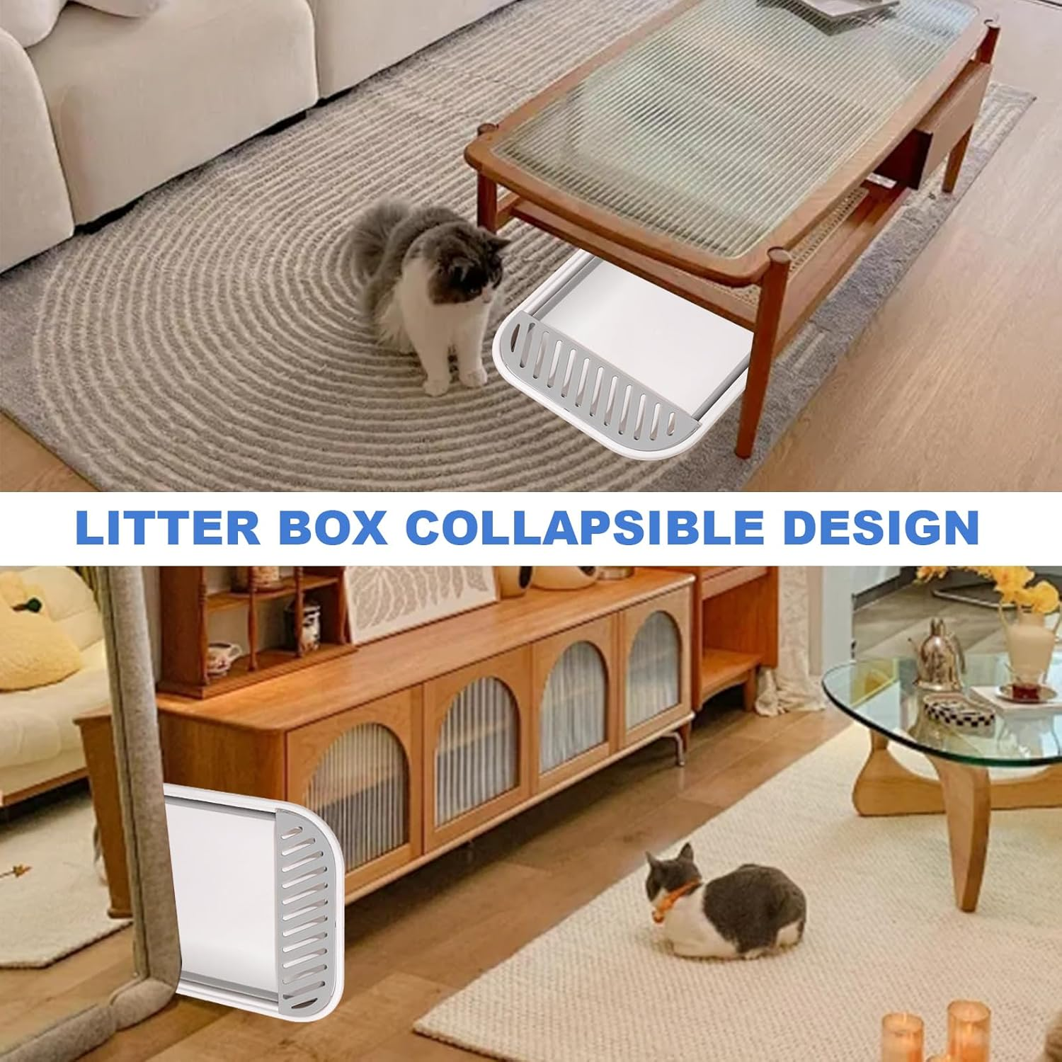 Flat Cat Litter Tray, Foldable Cat Litter Tray with Shovel, 45 X 34 X 12.5 Cm, Cat Litter Tray Low with Rim, Cats, Travel Toilet, Cat Litter Tray Flat, Foldable Flat Cat Litter Tray (Grey) image number 5