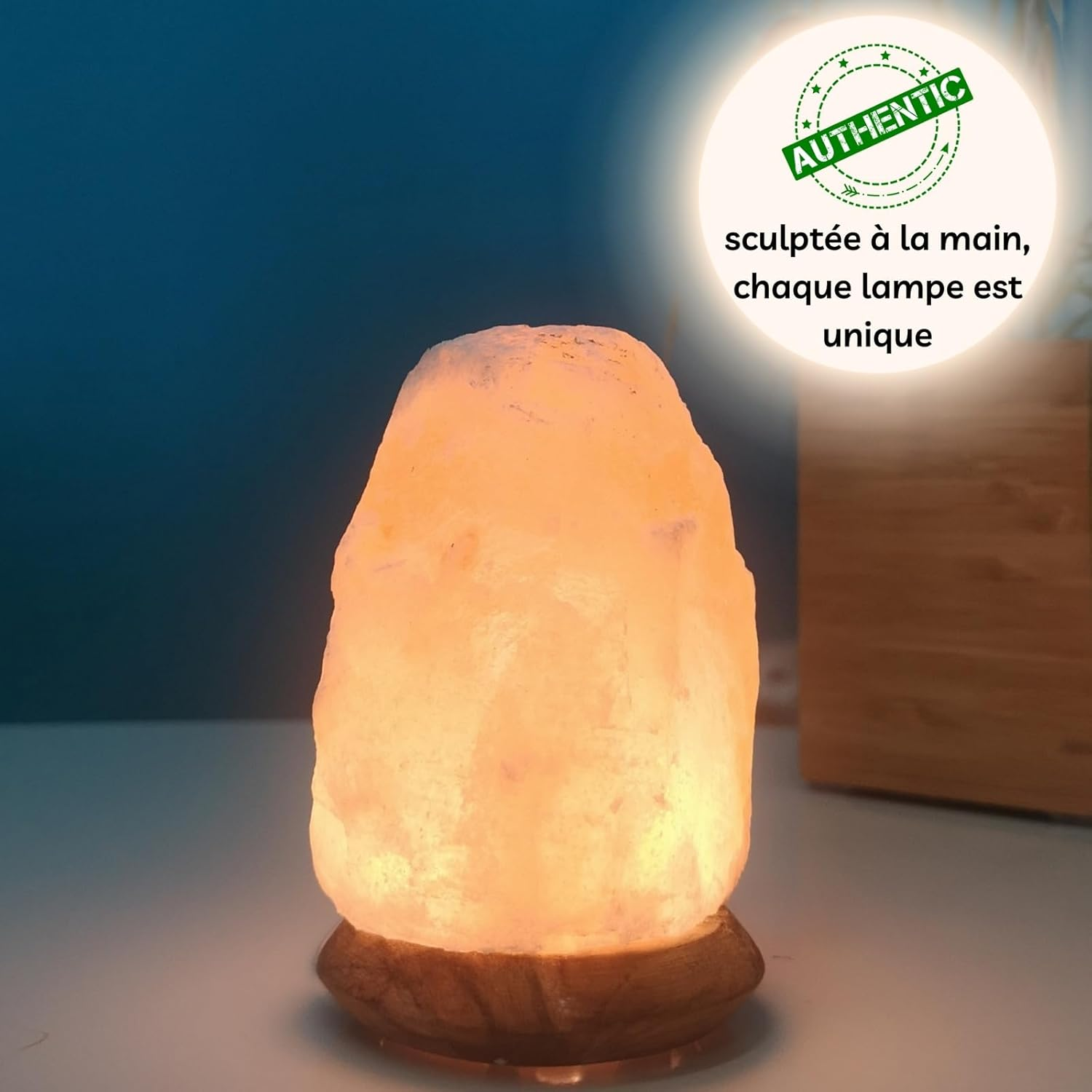 Himalayan Rock Crystal Salt USB Lamp - 100% Authentic Natural Crystal Himalayan Salt - Hand Carved - Wooden Base - USB Power Cable Included - Approximately 500G - Zen'Light image number 3
