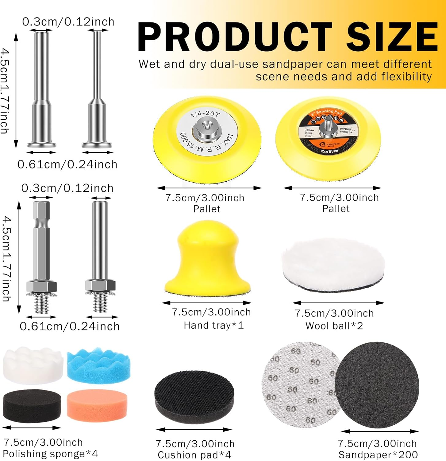 215Pcs Sanding Discs Assortment Kit 3 Inch Quick Change Discs 60-10000 Grit for Drill Grinder Rotary Tools Wet Dry Polishing Attachments for Automotive Headlight Restoration, Wood, Glass (Set of 1) image number 2