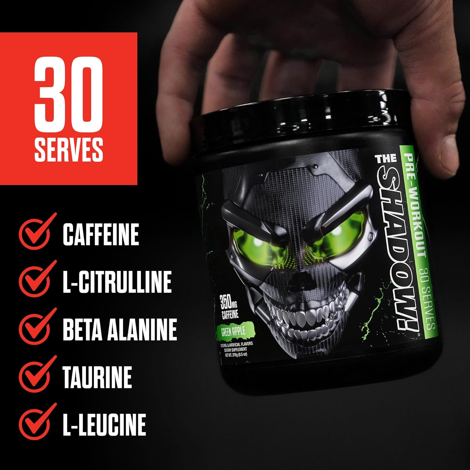 JNX Sports the Shadow! Hard Core Preworkout, a Better Pre Workout Stimulant - Electric Energy, Hypnotic Mental Focus, Superhuman Strength, 350Mg of Caffeine (Watermelon) - Watermelon image number 3
