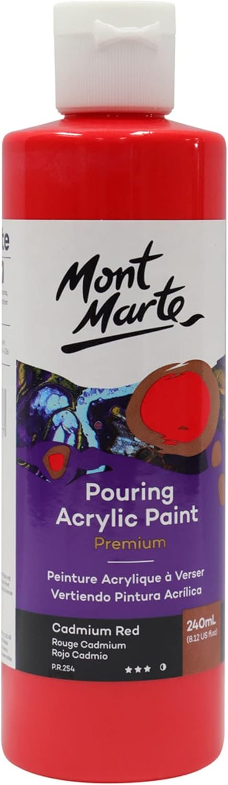 MONT MARTE Premium Pouring Acrylic Paint, 240Ml (8.11Oz), Lamp Black, Pre-Mixed Acrylic Paint, Suitable for a Variety of Surfaces Including Stretched Canvas, Wood, MDF and Air Drying Clay