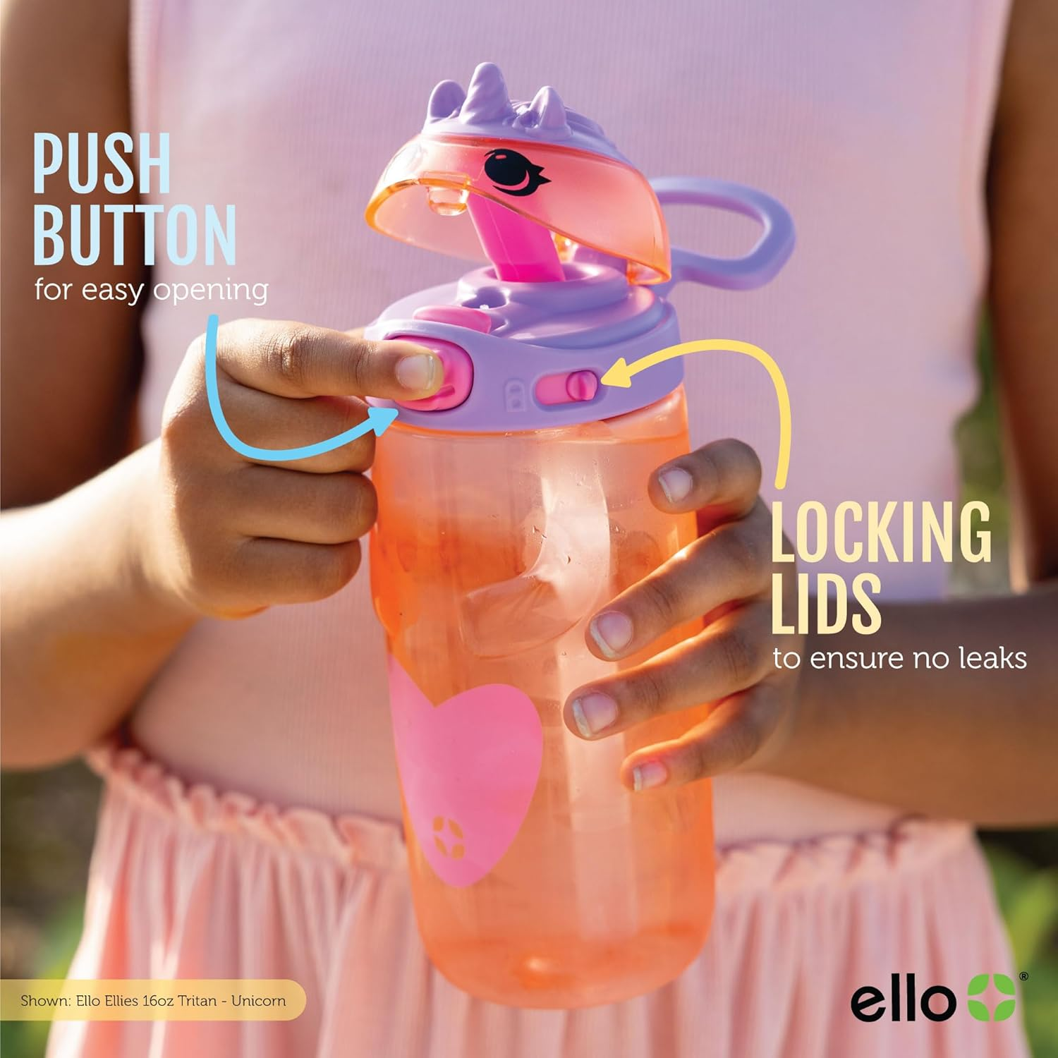 Ello Ellies 16Oz Plastic Kids Water Bottle with Straw and Built-In Carrying Handle and Leak-Proof Locking Lid for School Backpack, Lunchbox and Outdoor Sports, Dog - Cat image number 3