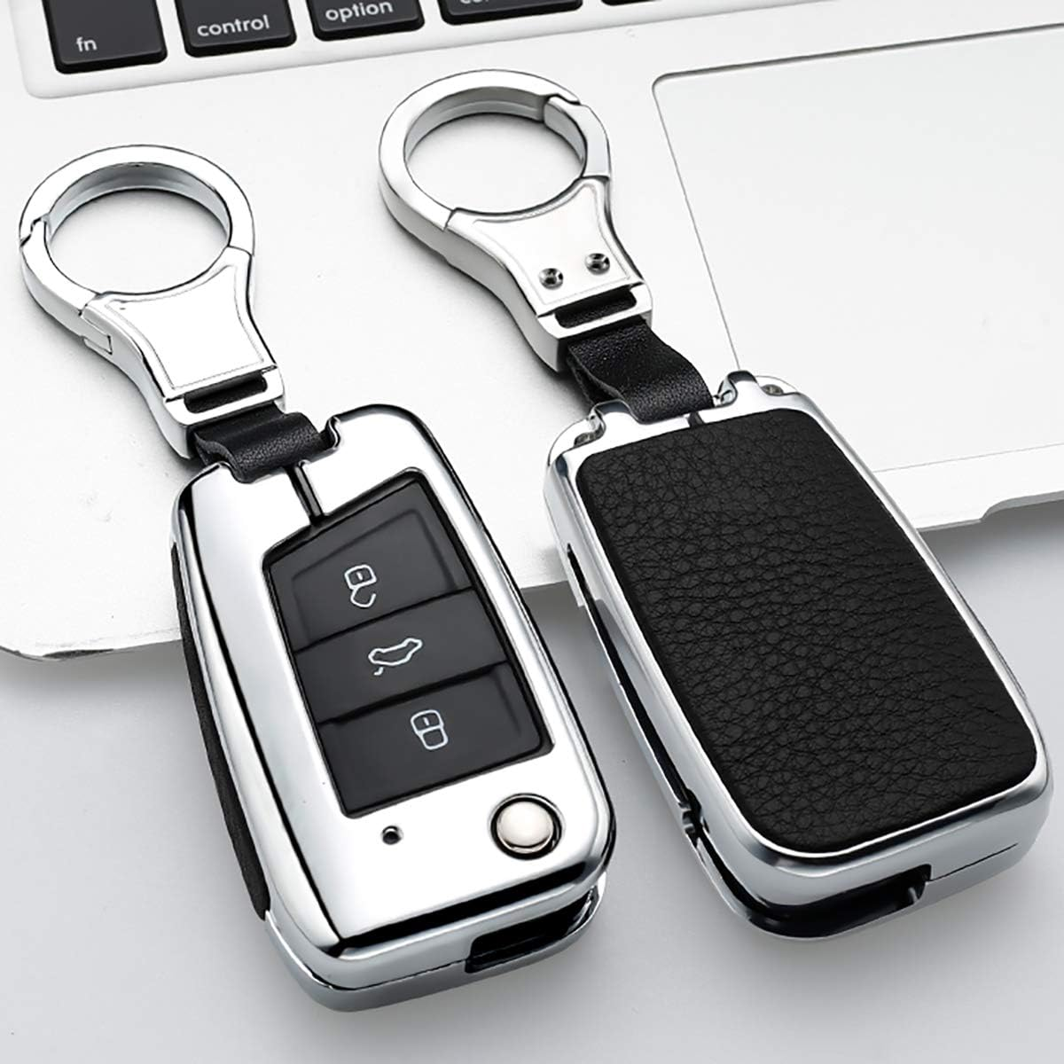 Ontto Stylish Key Fob Cover Fit for VW Flip Key Case Key Protector Metal Key Shell