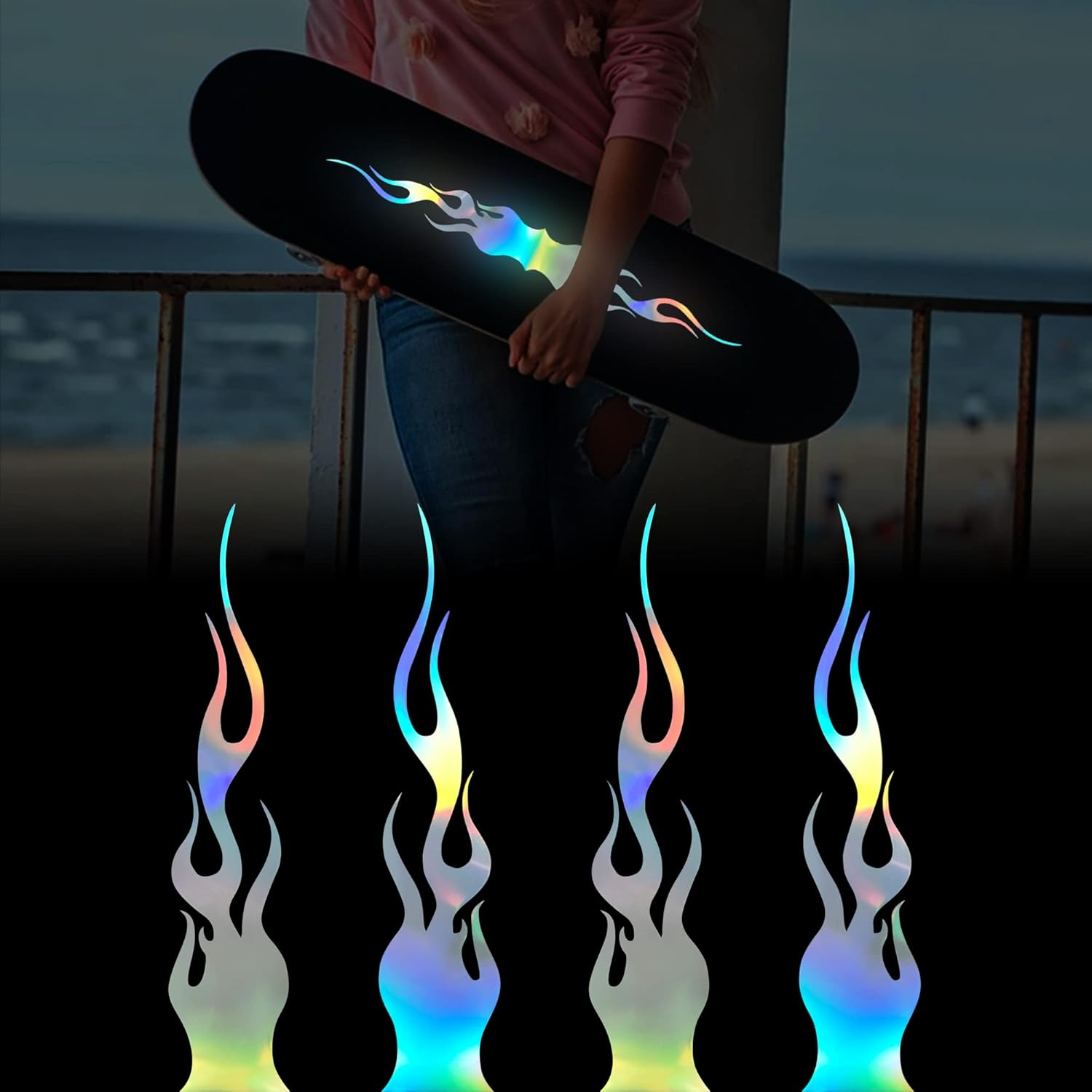 TOMALL 4 Pcs 7.8'' Flame Reflective Sticker for Car Vinyl Racing Sports Flame Stripe Decal for Golf Cart Off-Road Vehicles Motorcycles Bike Skateboard Laptop DIY Decoration (Gradient)