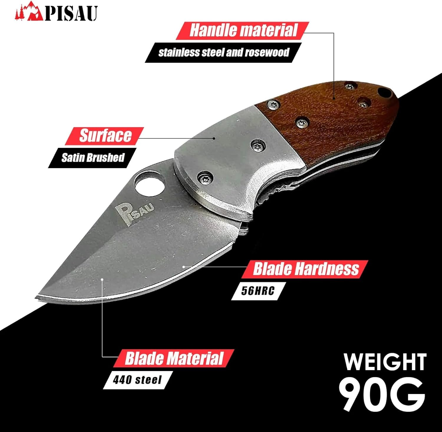 PISAU Stainless Steel Camping Folding Knife with Sheath image number 3