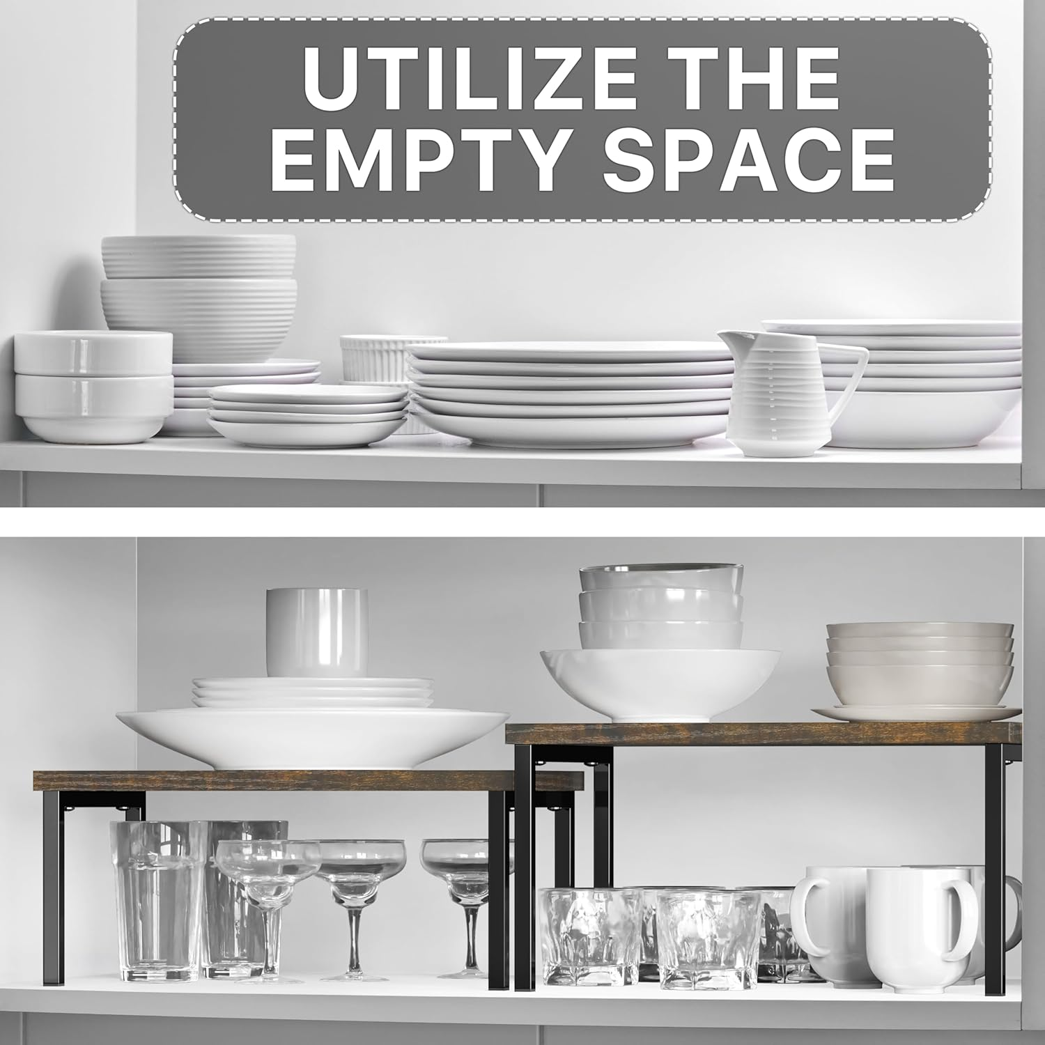 Simple Houseware Stackable Kitchen Counter Shelf, Set of 2, Rustic Brown image number 4