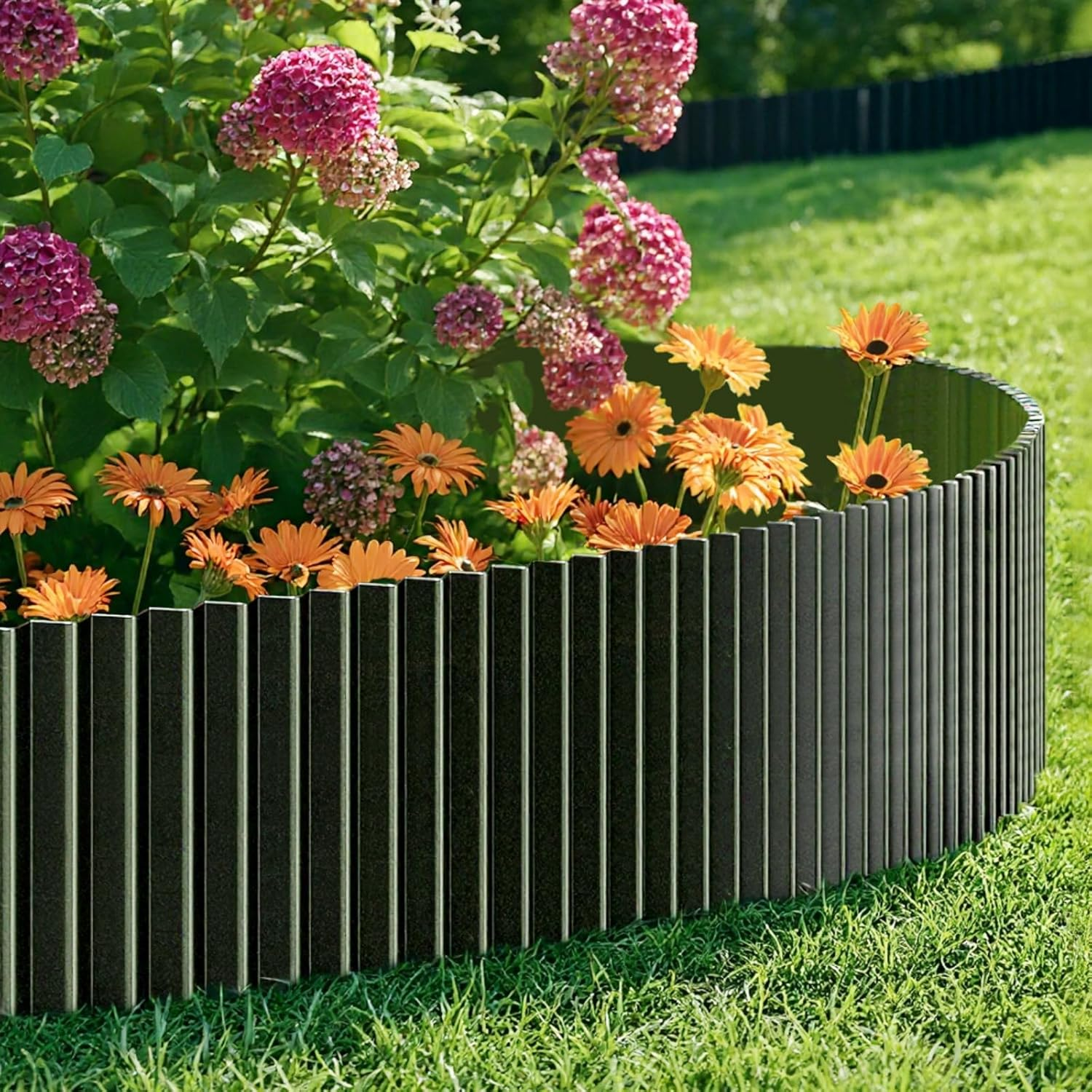 Livsip Garden Edging 10Mx30Cm Landscape Lawn Edge Border for Garden Fence, Lawn, Flower Bed, Paver Edging, Flower Bed Border Flexible Curred or Cut as Needed DIY Fence Steel, Black image number 2