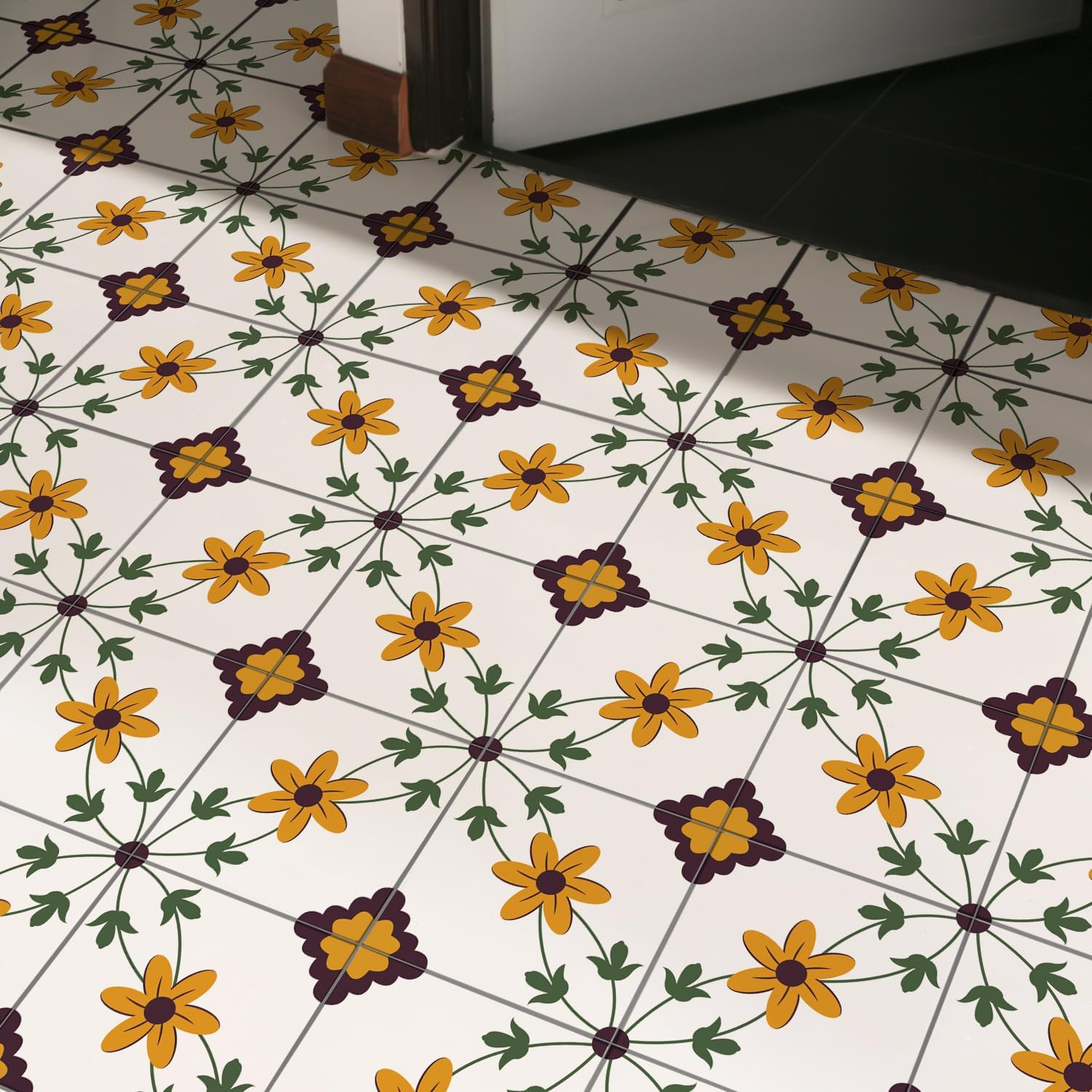 Alwayspon Vinyl Flooring, Retro Orange Flower Self Adhesive Stick on Floor Tiles Transfer for Bathroom Kitchen, Splashback, Peel and Stick Vinyl Flooring Tiles Sticker, 24Pcsx20Cm/8Inch image number 5