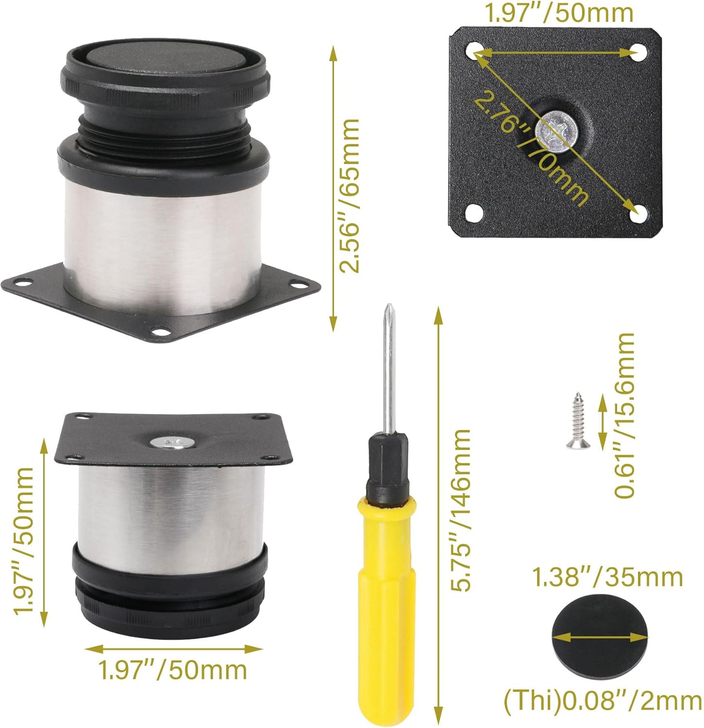 BQLZR Furniture Cabinet Metal Legs Adjustable Stainless Steel Kitchen Feet round Black and Silver 50 X 50Mm Pack of 4 image number 2