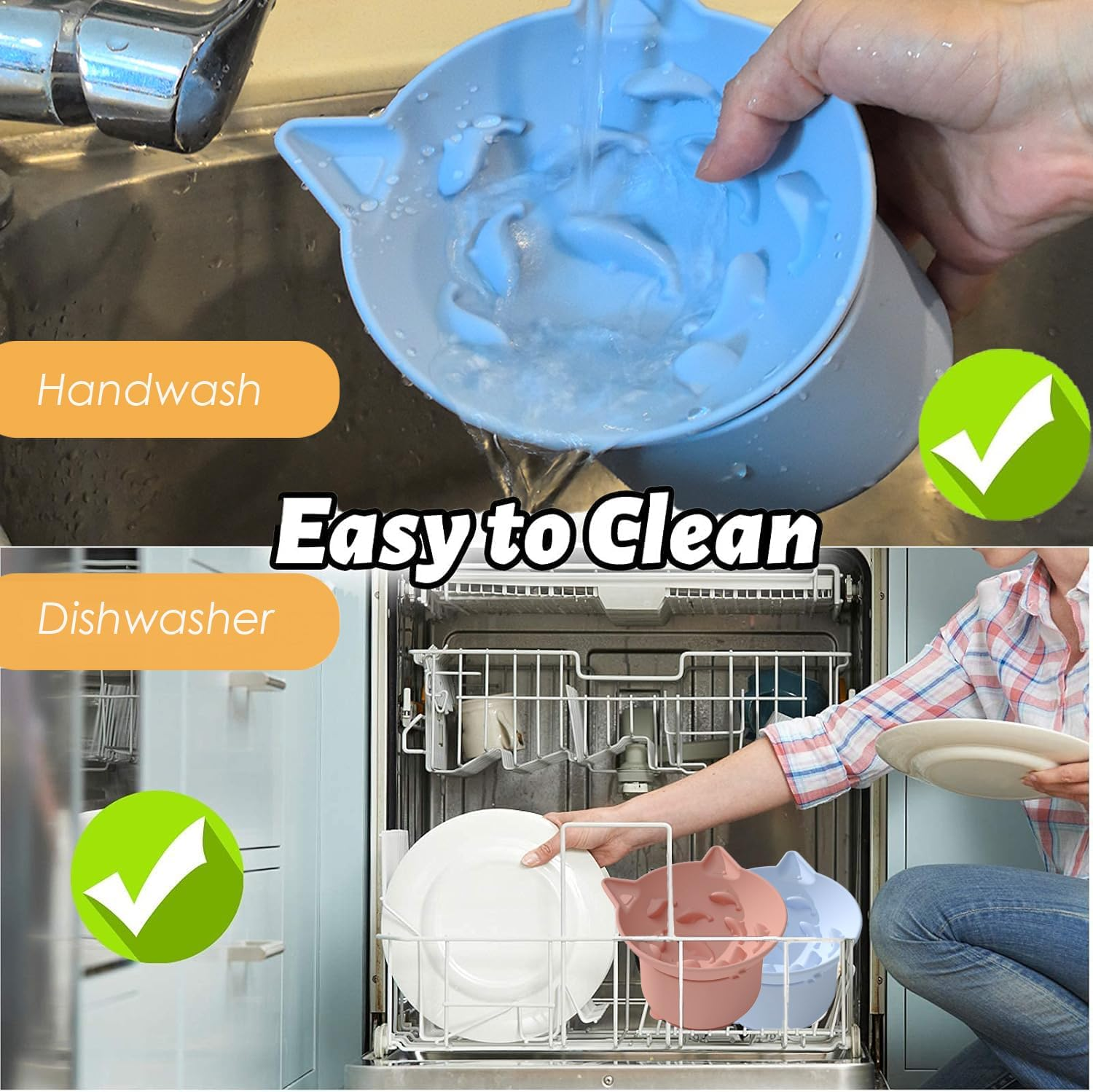 Elevated Cat Bowls Raised Cat Bowls for Food and Water, Slow Feeder Cat Food Dish Whisker Friendly, anti Vomit Cat Bowls Microwave and Dishwasher Safe, Great Height for Cat (Pink, 9.6X9.6X10Cm) image number 4