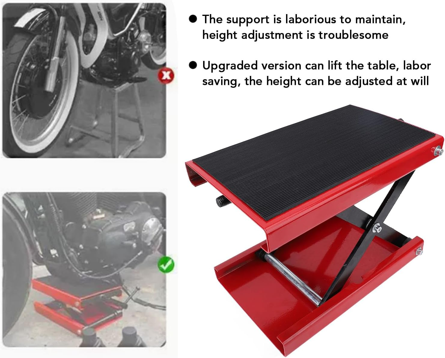 Motorcycle Lift, 1100 LBS Motorcycle Scissor Lift Jack with Wide Deck, 3.35 to 13.39In Adjustable Height, Foldable Heavy Duty Metals Motorbike Jack Stand image number 3