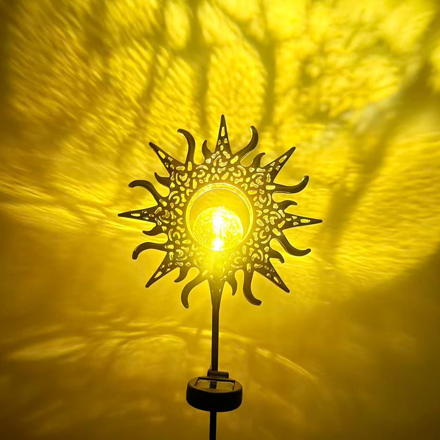 Home Decor Solar Outdoor Garden Lights Decorations, Sun & Fire Warm Globe Lights for Outdoor Decoration Exterior Pour Terrasse & Patio Decor Garden Accessories (Sun) image number 1