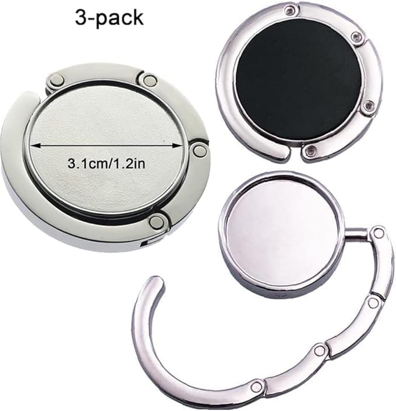 3 PCS Foldable Purse Hook Floding Handbag Hanger Premium Women'S Rhinestone Bag round Holder for Table Desk (Silvery) - Silvery image number 6