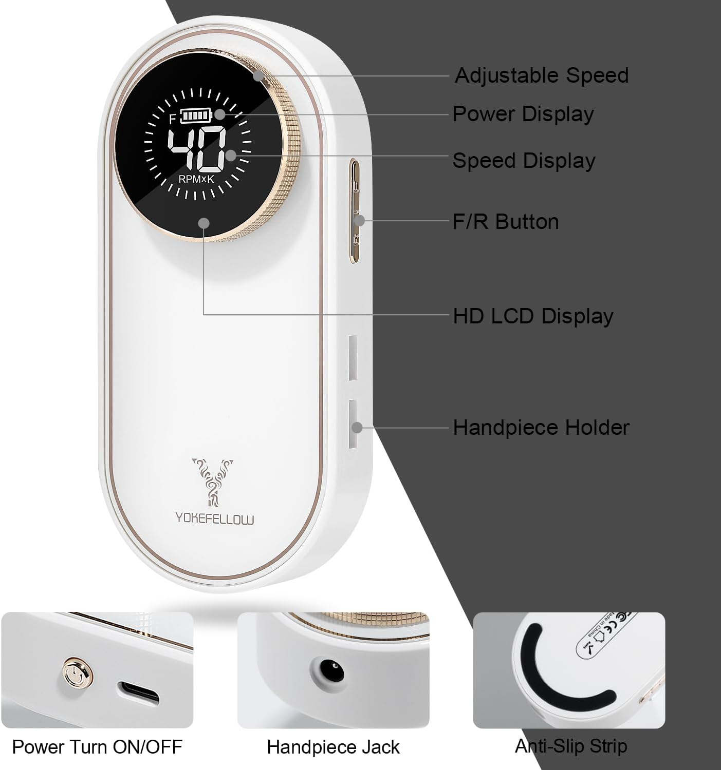 Yokefellow 40000 RPM Cordless Nail Drill, Rechargeable Portable Nail File for Acrylic Nails, 17 Drill Bits, Ideal for Beginners & Home Use,Uk image number 5