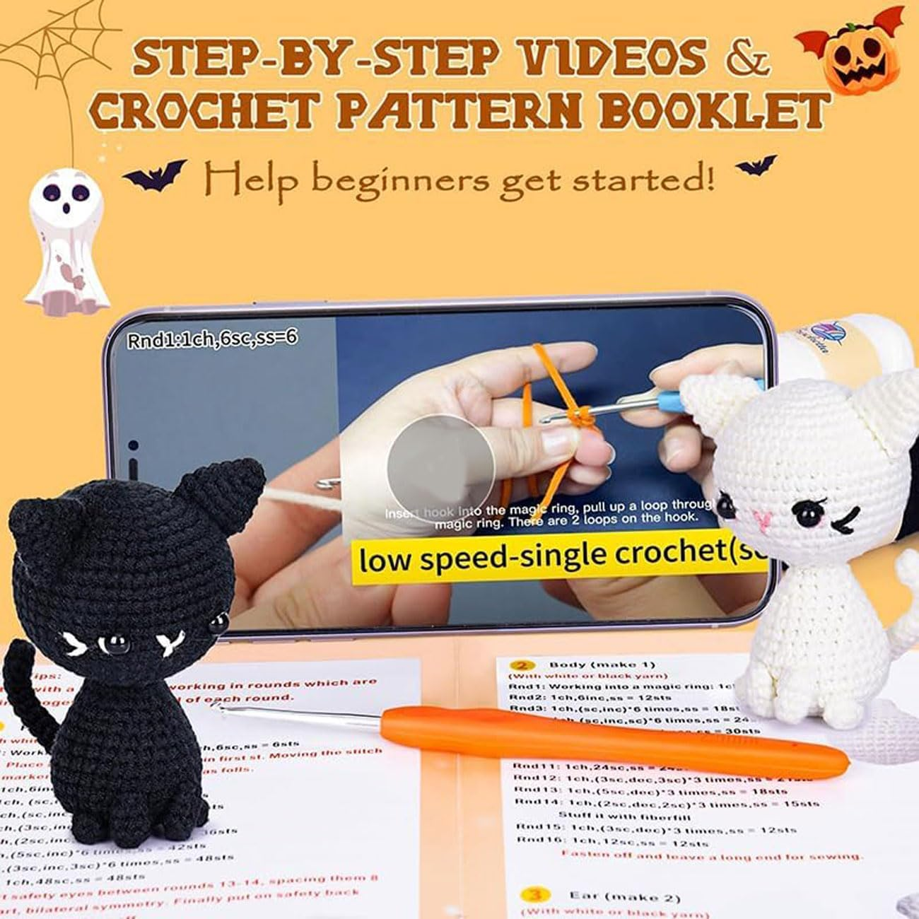 Crochet Kit for Beginners, Beginner Crochet Starter Kit with Step-By-Step Video Tutorials, Beginner Crochet Kit for Adults Kids, Knitting Kit for Beginners (Cat) image number 2