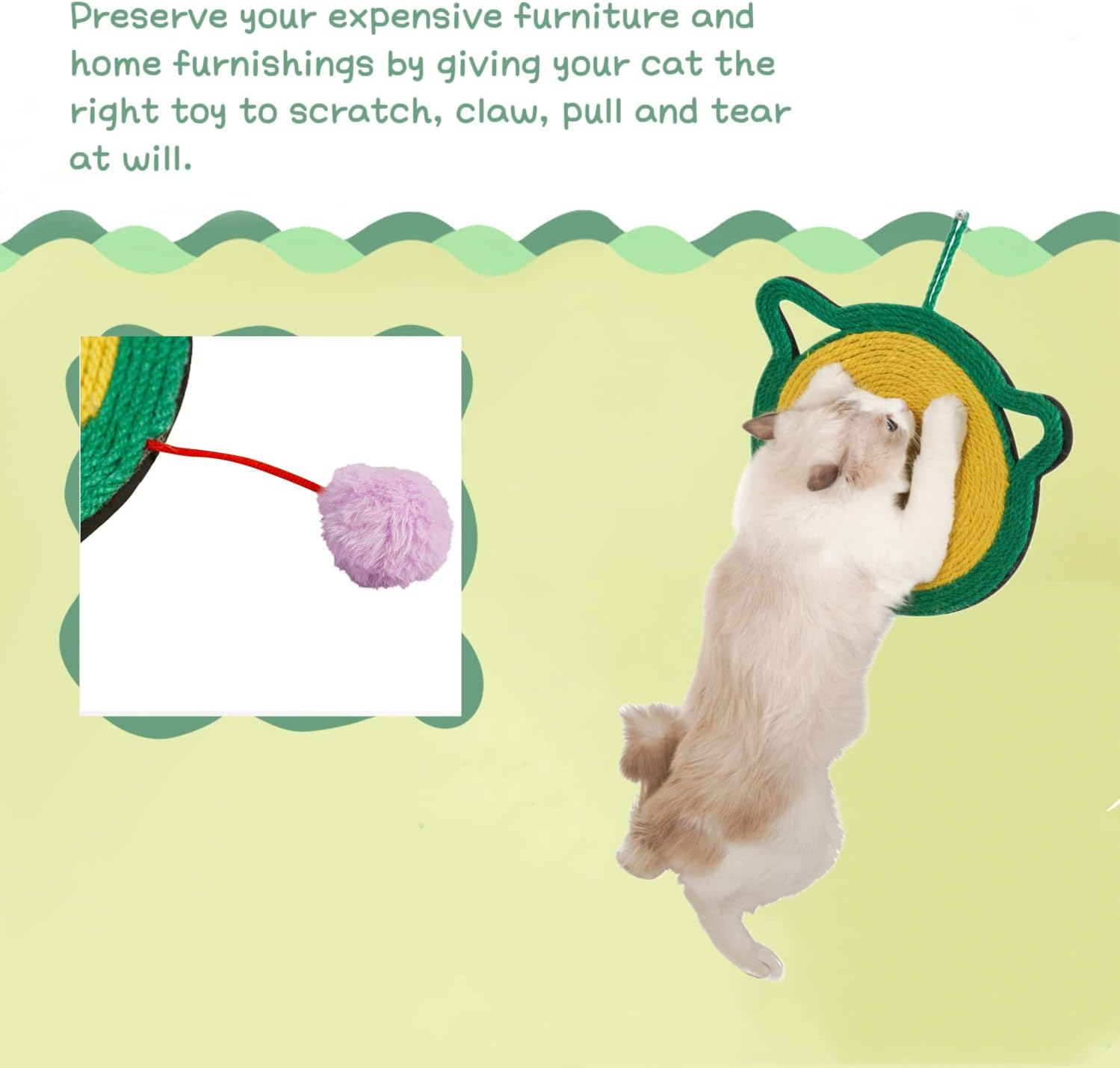 Cat Scratcher Mat, Natural Sisal Cat Scratch Mats, Horizontal Cat Floor Scratching Pad Rug, Protect Carpets and Sofas, Scratching Pads for Indoor Cats(Cat) image number 5