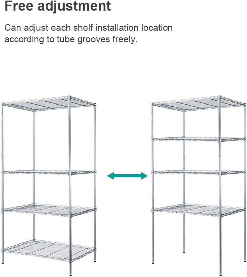 CAVSOIR 4 -Tier Shelf Carbon Steel Shelving Unit Adjustable Heavy Duty Wire Shelf Metal Height Shelves Unit Metal Storage Rack Durable Organizer (Silver, 4 Tier)