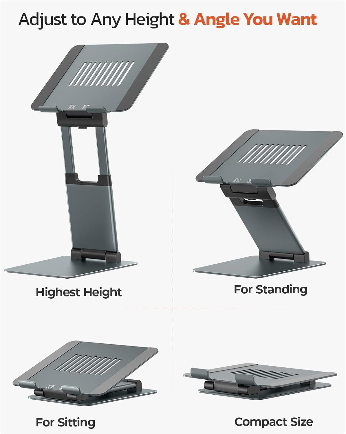 Tounee Ergonomic Sit to Stand Laptop Stand, Promote Healthy Posture, Adjustable Height 2.1"-21", Compatible with Macbook Air Pro, All Laptops 10-17" - Gray image number 5